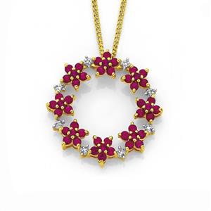9ct Created Ruby & Diamond Flower Wreath Slider Pendant