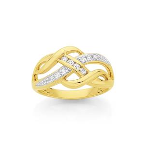 9ct Gold Diamond Swirl Crossover Dress Ring