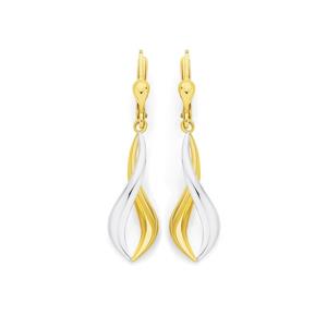 9ct Gold Two Tone Wave Lever back Drop Earrings