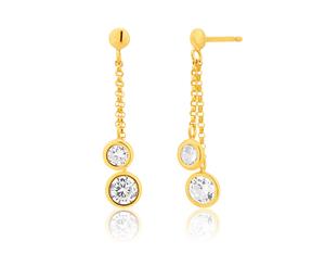 9ct Yellow Gold Silver Filled Double Cubic Zirconia Drop Earrings