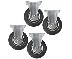 AB Tools 4" (100mm) Rubber Fixed Castor Wheels Trolley Furniture Caster (4 Pack) CST03