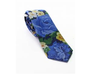 BAR III Blue Faded Floral Printed Men's Skinny Knit Woven Necktie