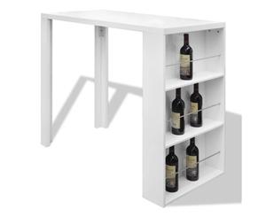 Bar Table MDF with Wine Rack High Gloss White Dining Bistro Furniture