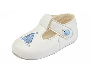 Baypods Boys White Pre-Walker T-Bar Baby Shoes with Sky Blue Sailboat