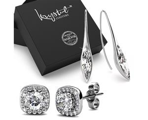 Boxed 2 Pairs 18K White Gold Earrings Set Embellished with Swarovski crystals