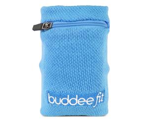 Buddee Sports Wristband w/ Zippered Pocket Jogging Running Armband Wallet Blue