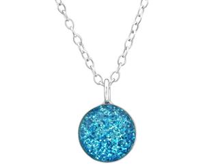 Children's Sterling Silver Glitter Round Necklace purple Dark Blue