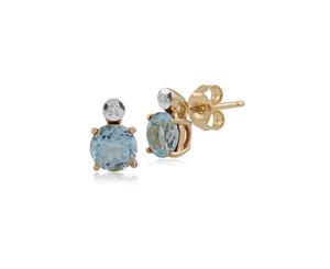 Classic Round Blue Topaz & Diamond Stud Earrings in 9ct Yellow Gold