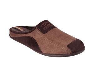 Cotswold Mens Westwell Two-Tone Faux Suede Mule Slippers - Brown