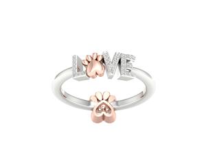 De Couer Sterling Silver Diamond Dog Paw LOVE Band-Rose (1/10CT TDW H-I Color I2 Clarity)