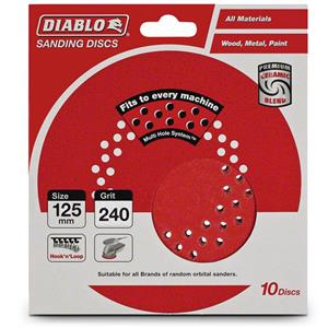 Diablo 125mm 240-Grit Multi-Hole Velcro Sanding Disc - 10 Piece