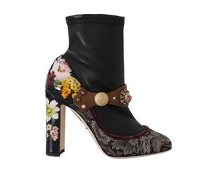 Dolce & Gabbana Black Jacquard Floral Ankle Boots