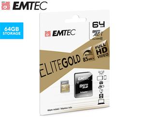 EMTEC 64GB Class 10 Elite Gold Micro SD Card w/ Adapter