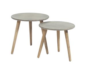 Ellie Round Outdoor Poly-Cement And Timber Table Balcony Set - Outdoor Tables