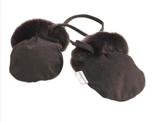 Faux Fur And Cotton Mittens Cotton Lined With String To Join - Dark Brown
