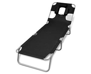 Folding Sunlounger with Head Cushion Adjustable Backrest Black Daybed