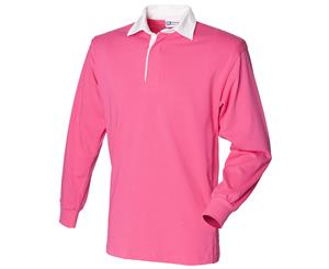 Front Row Kids Unisex Long Sleeve Plain Rugby Sports Polo Shirt (Bright Pink) - RW481