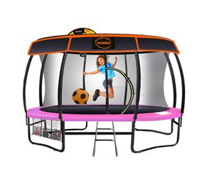 Kahuna Trampoline 14 ft with Basketball set and Roof - Pink