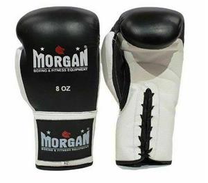 MORGAN Lace Up Leather Boxing Gloves Fight Night (8-10Oz) - Black