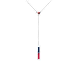 Minnesota Twins Ruby Y-Shaped Necklace For Women In Sterling Silver Design by BIXLER - Sterling Silver