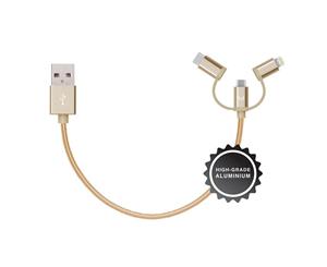 Moyork LUMO 15cm Aluminum 3-in-1 Charge & Sync Cable Dubai Gold - MFI Approved Cord Connector