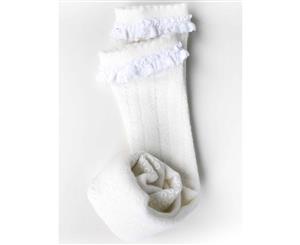 Oobi Girls' Cream Herringbone Socks with Lace