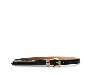 Queens Park - Black Patent Leather Skinny Women's Belt With Gold Buckle
