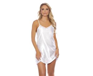Satin Chemise With Lace Trim - White