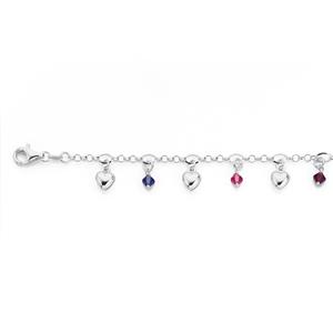 Silver Pink & Violet Crystal Heart Bracelet