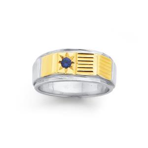 Sterling Silver & 9ct Gold Created Sapphire Gents Ring