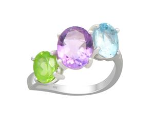 Sterling Silver Rainbow Ring with Precious Gemstones