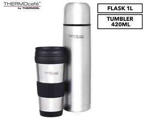 Thermos THERMOcaf Flask & Tumbler Combo Pack - Stainless Steel/Black