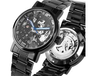 WINNER Mens Automatic Skeleton Dial Mechanical Watch Black Stainless Steel Band Watch