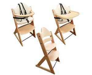 Wooden Baby High Chair | 3in1 Highchair with Tray and Bar (Beech)