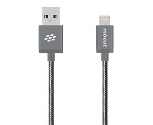 mbeat Toughlink 1.2m MFI Metal Braided Lightning USB Cable - Space Grey