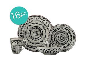 16pc Casa Domani Casual Togo Porcelain Mugs Bowls Dinner Side Plates White Set