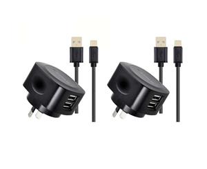 2x Sansai Dual USB AC Wall Charger Adapter w/Type C Syncharge Cable for Phone BK