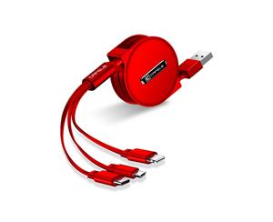 3-in-1 USB Charging Cable for Android iOS and Type C-Red