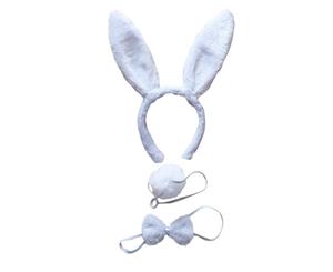 3pcs Animal Set Fancy Dress Tail Ears Bow Tie Unisex Costume - White Rabbit