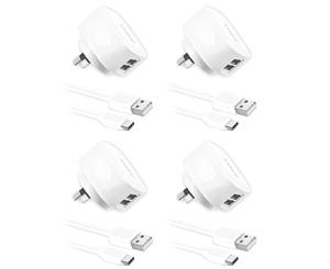 4x Sansai Dual USB Wall Charger/USB C Charging Cable for Smartphones Samsung HTC