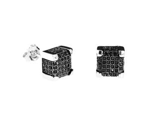 .925 Silver MICRO PAVE Earrings - IMPERIAL 9mm black - Silver