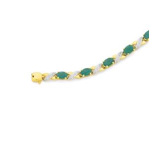 9ct Gold Emerald & Diamond Oval Cut Kiss Bracelet