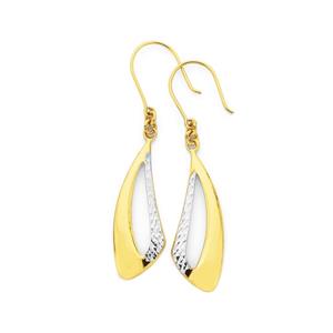 9ct Two Tone Gold Leaf Hook Earrings