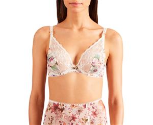 Aubade PA12 Reine Des Pres Floral Lace Non-Padded Underwired Plunging Triangle Bra - Jasmine Off-White