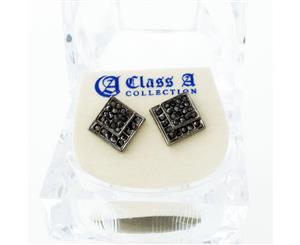 Black Bling Iced Out Earrings - EDGED 10mm - Black