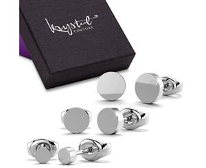 Boxed 3 Pairs Simplicity Stud Earrings Set White Gold-White Gold