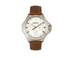 Breed Tempe Leather-Band Watch w/Day/Date - Light Brown/Silver