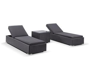 Breeze Outdoor Wicker Pool Sun Lounge Set With Table - Charcoal with Denim - Outdoor Sun Lounges