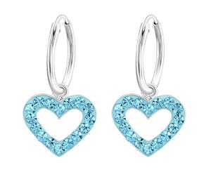 Children's Silver Aqua Bohemica Hanging Heart Crystal Hoop Earrings