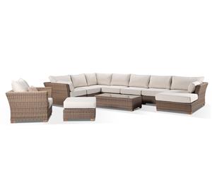 Coco - Package D - Huge Modular Corner With Chaise - Brushed Wheat Cream cushions - Outdoor Wicker Lounges